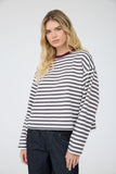 Color Block Neck Trim Long Sleeve Boxy Knit Top