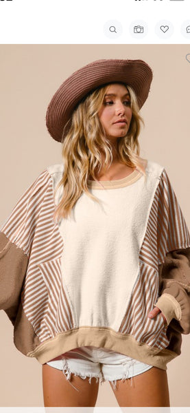 B11.6-1 Stripe and Color Block Terry Pullover