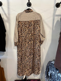 P-Stripe Contrast Leopard Print Back Dress-