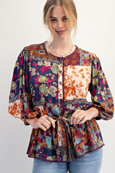 Mixed Floral Peplum Top