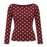 Polka Dot Boat Neck Long Sleeve Knit Top