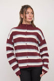 Burgundy Striped Knit Cardigan