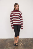 Burgundy Striped Knit Cardigan
