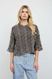 Washed Cable-Knit Cropped Sweater