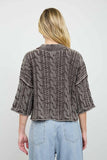 Washed Cable-Knit Cropped Sweater