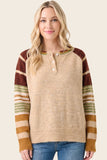 Cozy Striped Sleeve Button Sweater