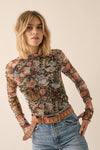 B12.4-1 Floral Print Mesh Top