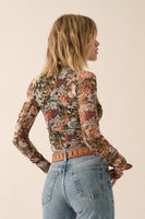 B12.4-1 Floral Print Mesh Top